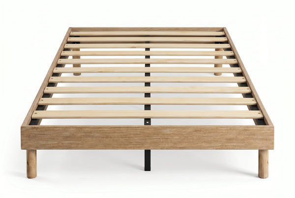 Double Platform Bed Frame, Natural Oak-Look, Low Profile