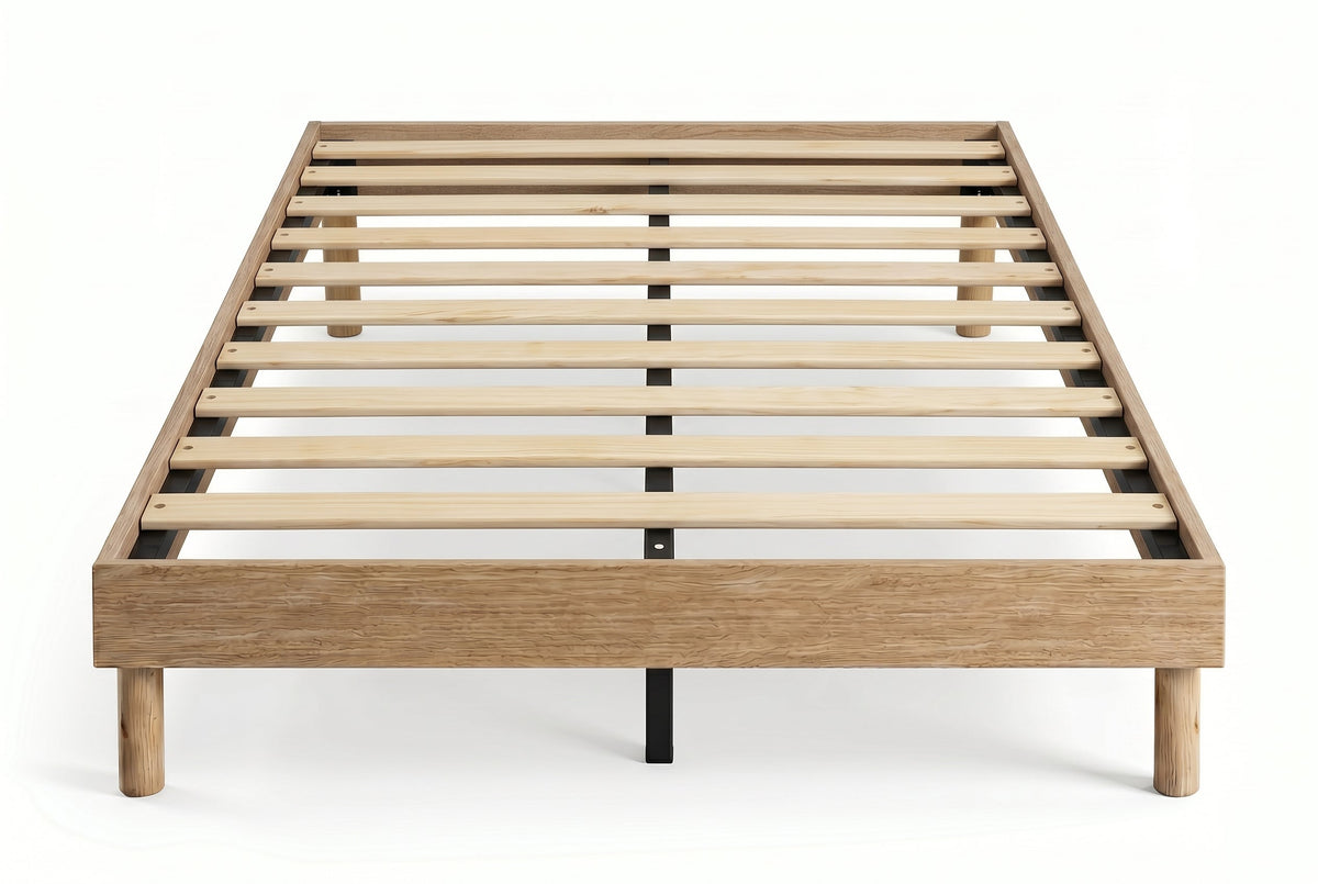 Double Platform Bed Frame, Natural Oak-Look, Low Profile