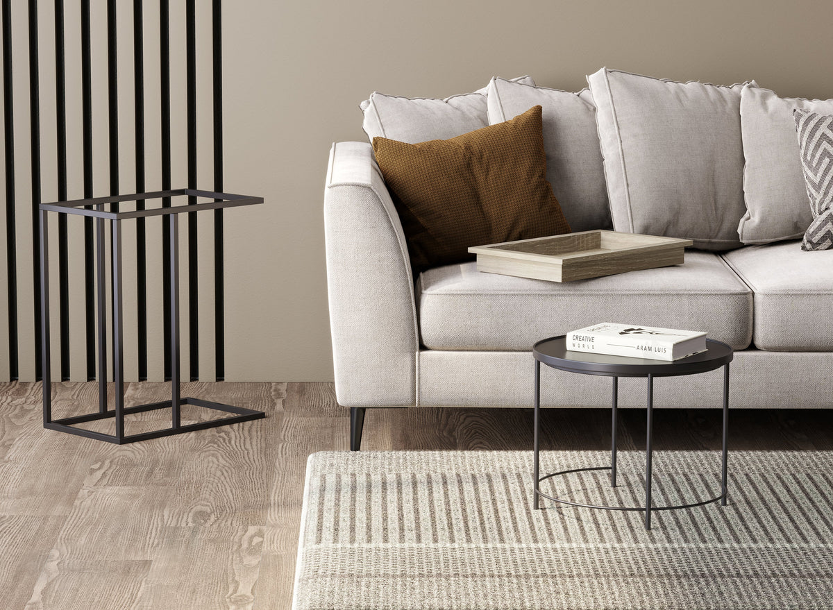 C-Shaped End Table with Sunken Tray Top, Black Metal Frame