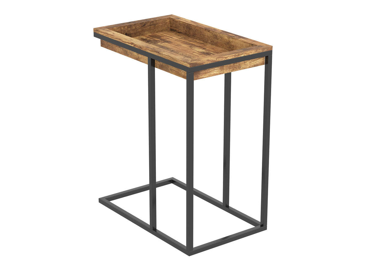 C-Shaped End Table with Sunken Tray Top, Black Metal Frame