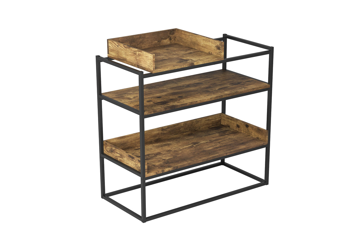 Entryway Console Table, 31.5 in, 3 Tiers, Reclaimed-Wood-Look Finish, Black Metal