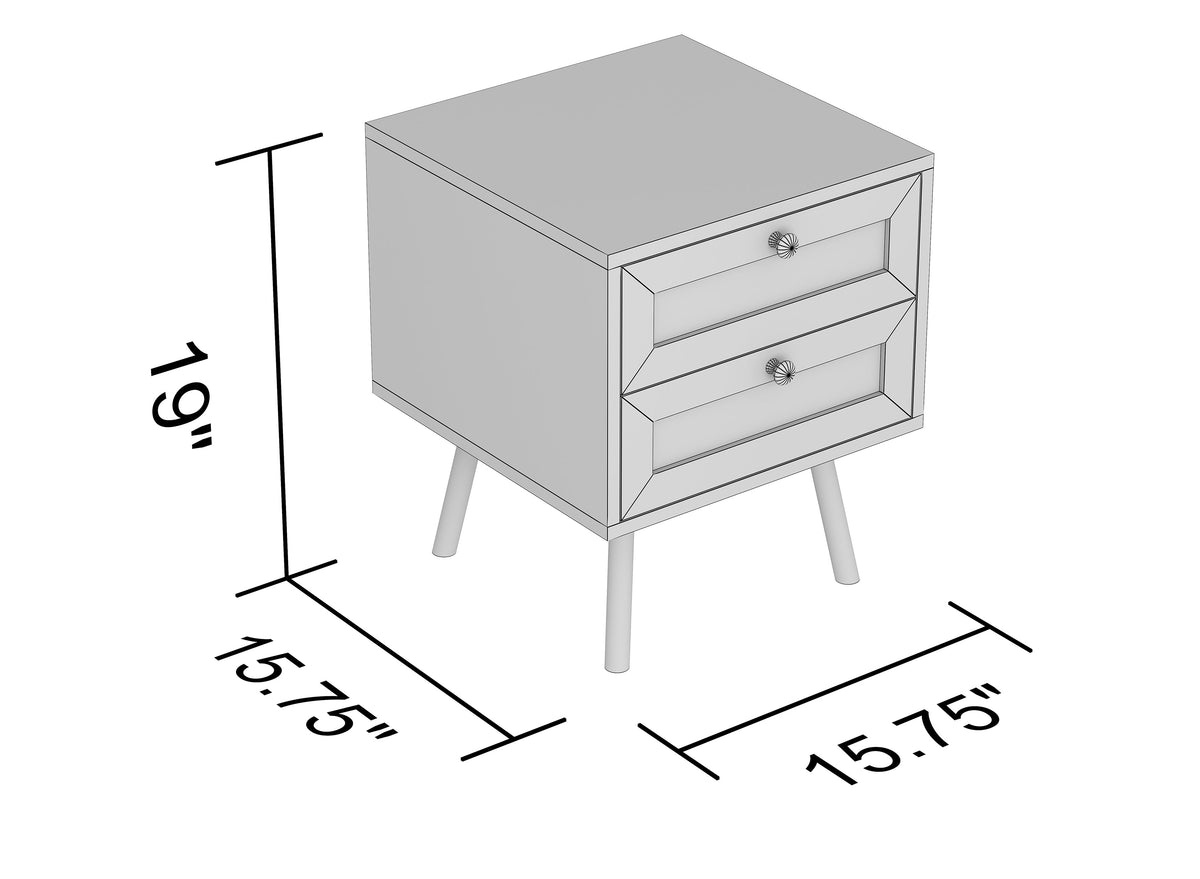 Nightstand, 2 Drawers, Cane-Look Fronts, Natural Wood-Look Finish