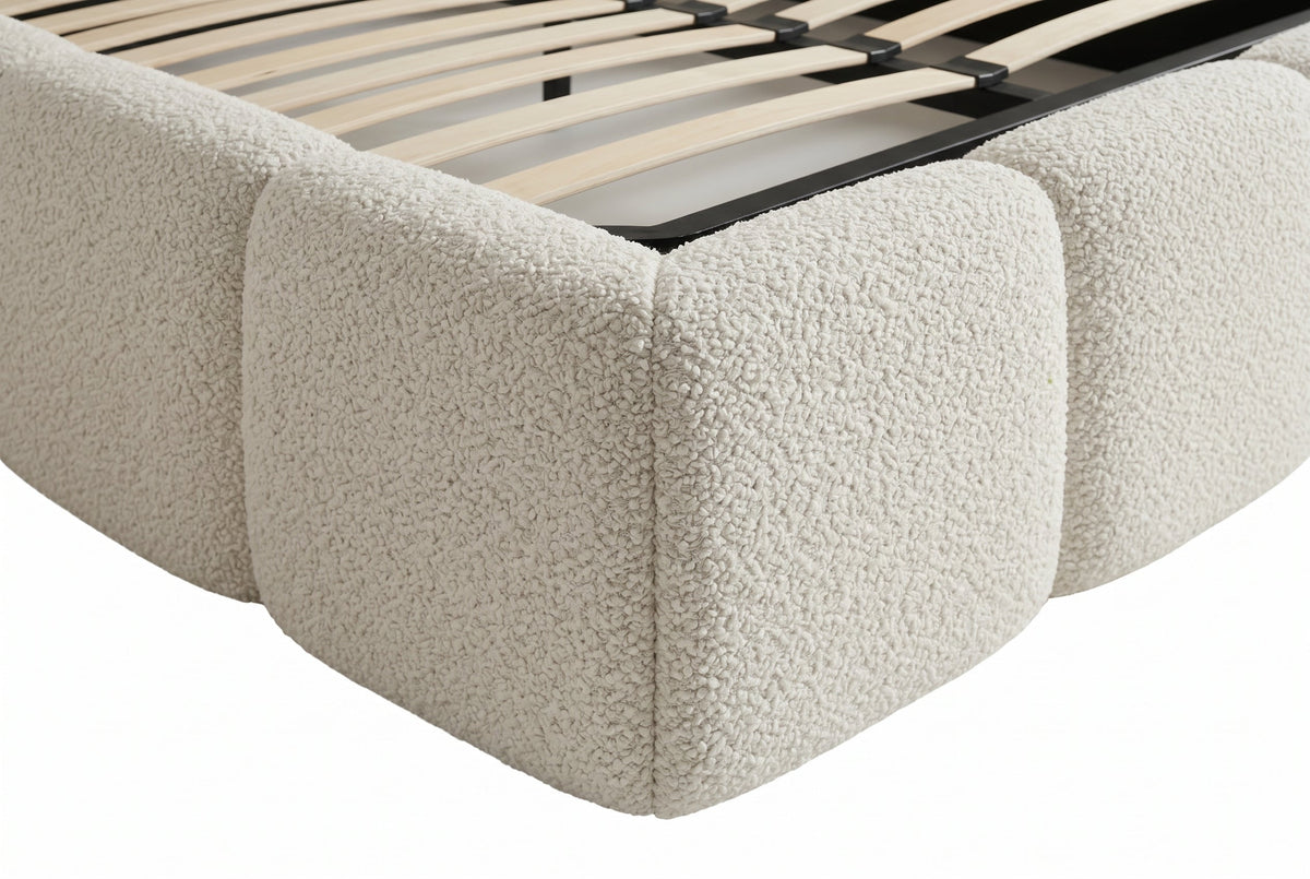 Queen Boucle Upholstered Bed Frame, Off-White