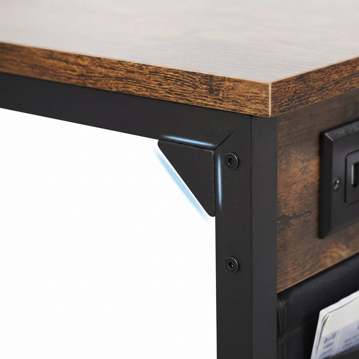 C-Shaped End Tables with Outlets and USB Ports, Set of 2, Reclaimed-Wood-Look Finish