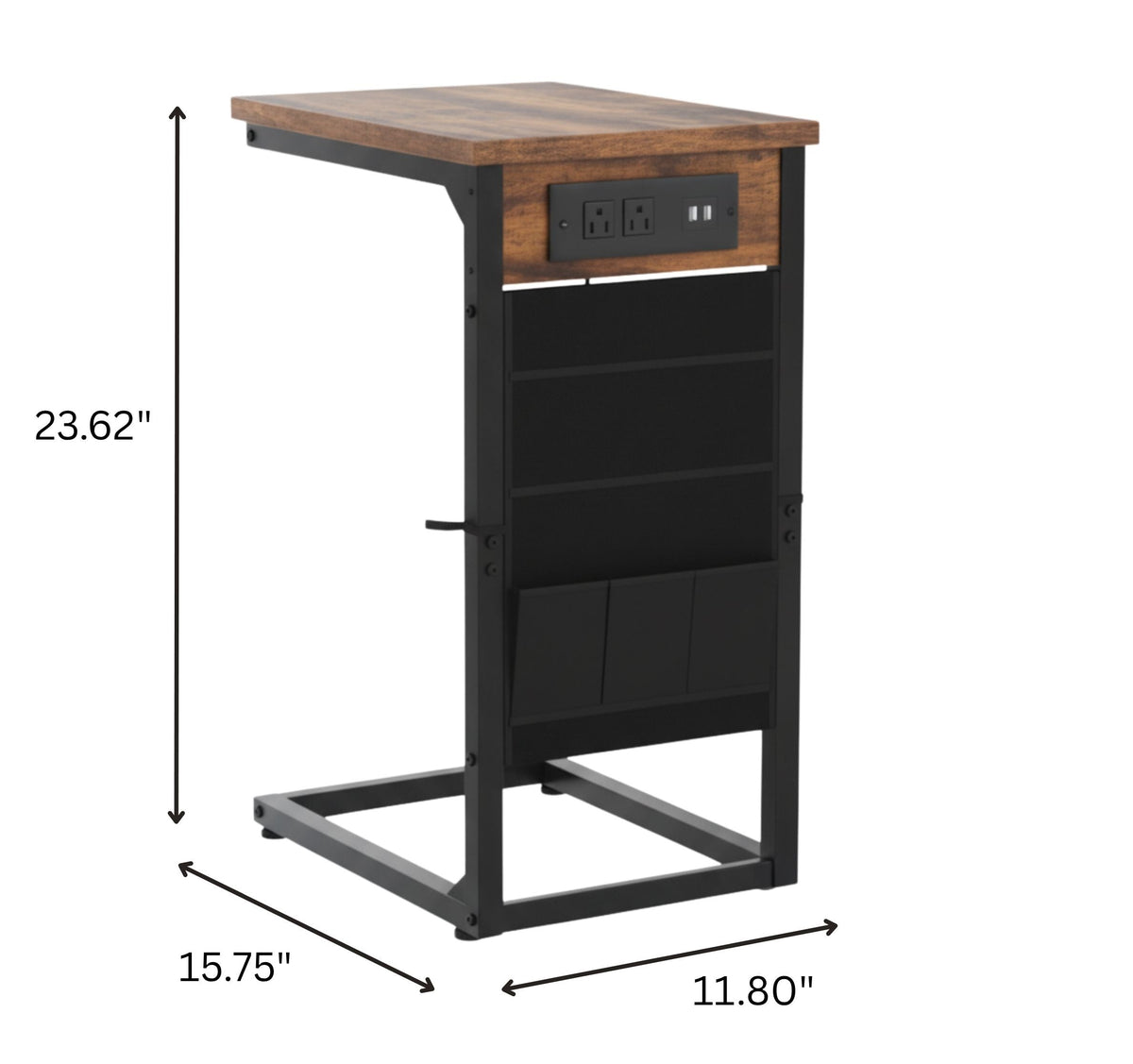 C-Shaped End Tables with Outlets and USB Ports, Set of 2, Reclaimed-Wood-Look Finish