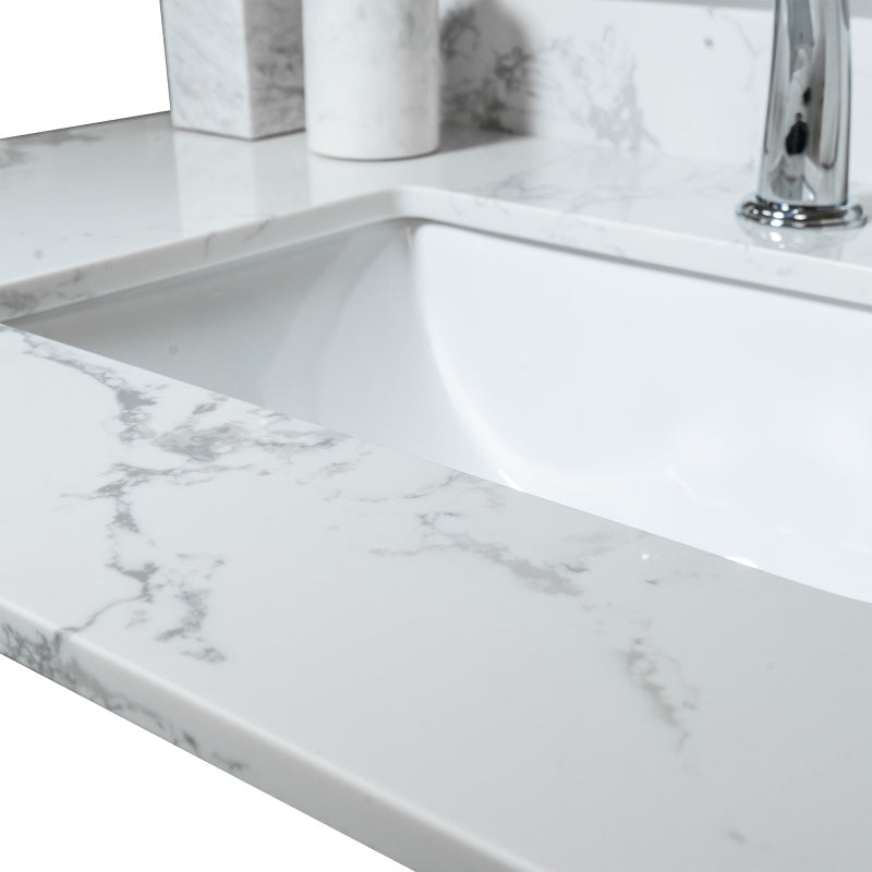 Montary 37" Carrara White Marble-Design Bathroom Vanity Top with REC Undermount Ceramic Sink & Single Faucet Hole - Engineered Stone Countertop, Pre-Sealed, Easy DIY Installation, Fits 30-Inch Cabinets, Bathroom Decor And Acc