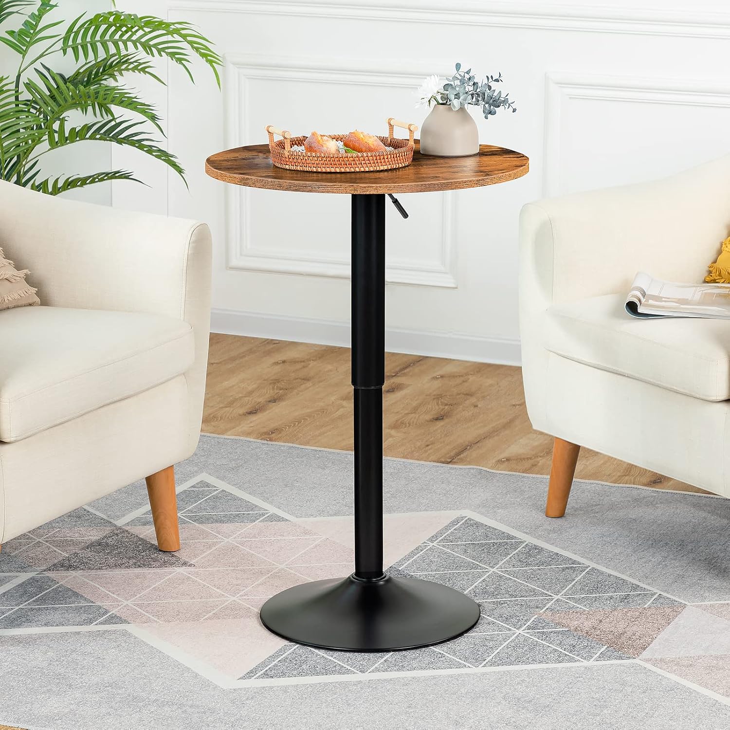 HOOBRO Height-Adjustable Round Bar Table, Modern Cocktail Pub Table, Rustic Brown & Black BF58BT01G1