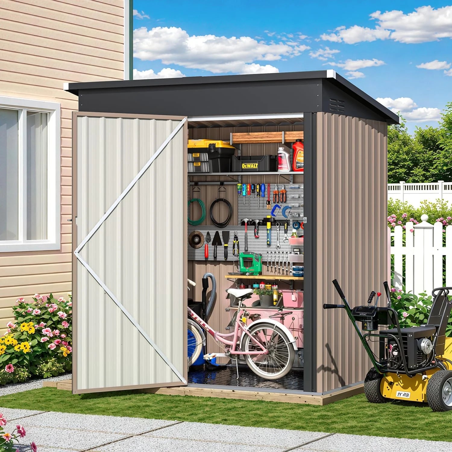 Yodolla 5' x 3' Outdoor Metal Storage Shed with Waterproof Floor Base – Compact Garden Tool Shed