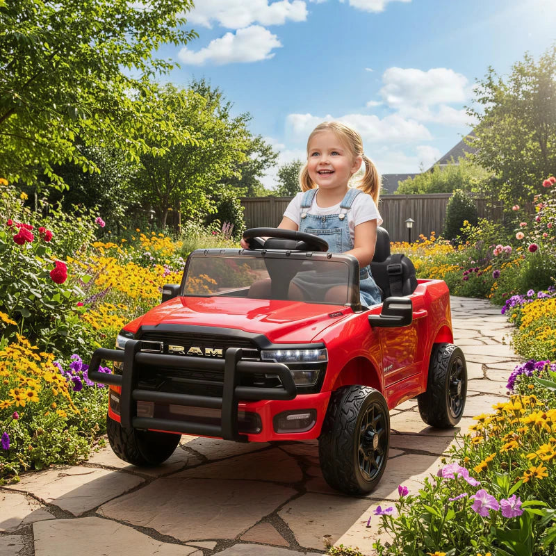Qaba 12V Ride on Car, Licensed Dodge RAM 3500 Electric Vehicle with Remote Control, Suspension for 3-5 Years, Red