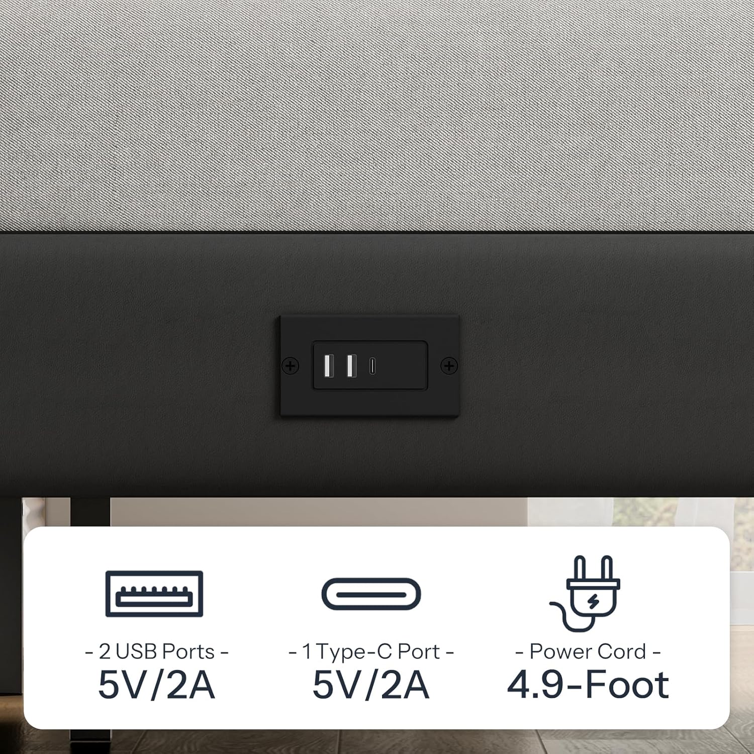 HOOBRO King Size Upholstered Metal Bed Frame with LED Light Strip, Charging Station & 2 Storage Drawers, Black BB42UDBF01