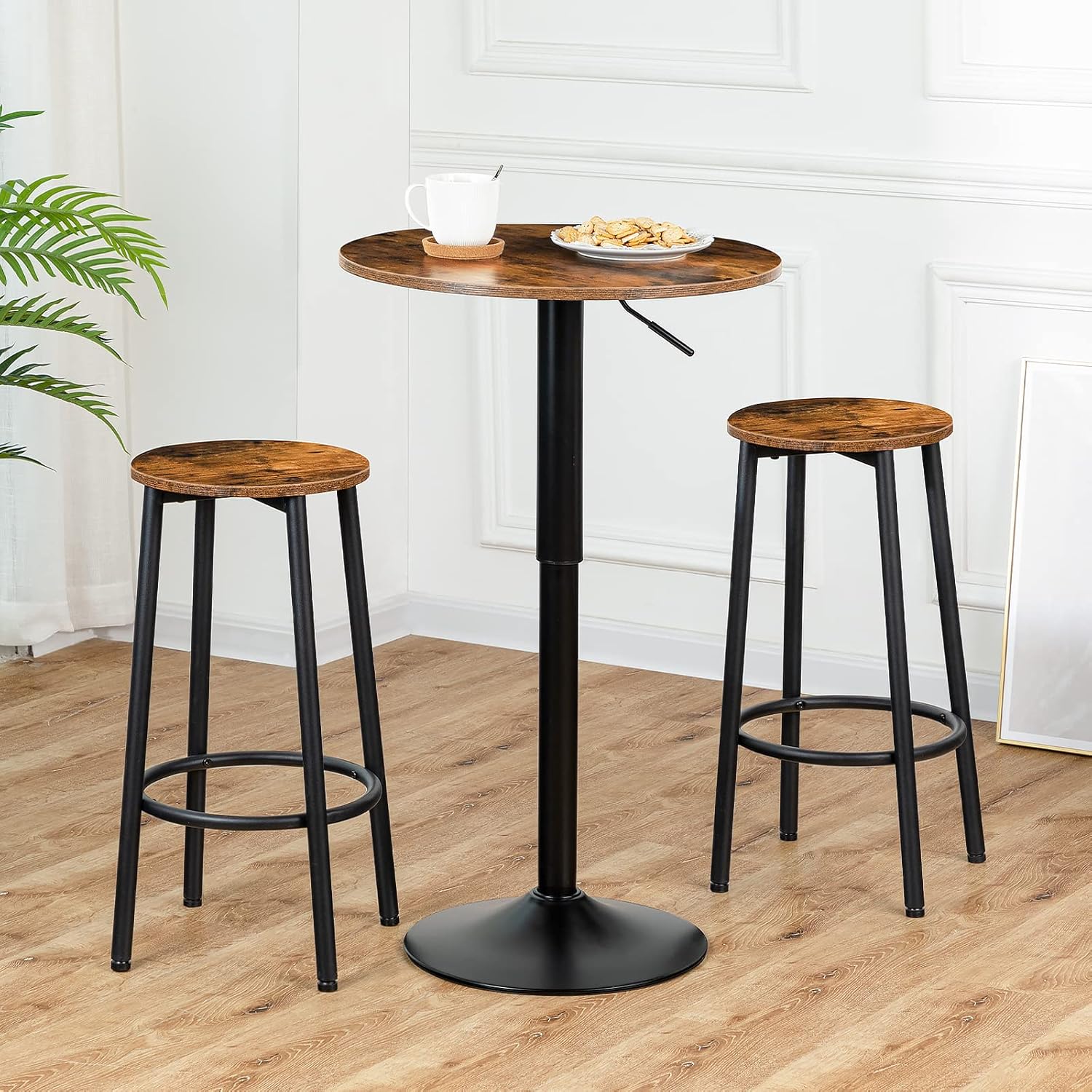 HOOBRO Height-Adjustable Round Bar Table, Modern Cocktail Pub Table, Rustic Brown & Black BF58BT01G1