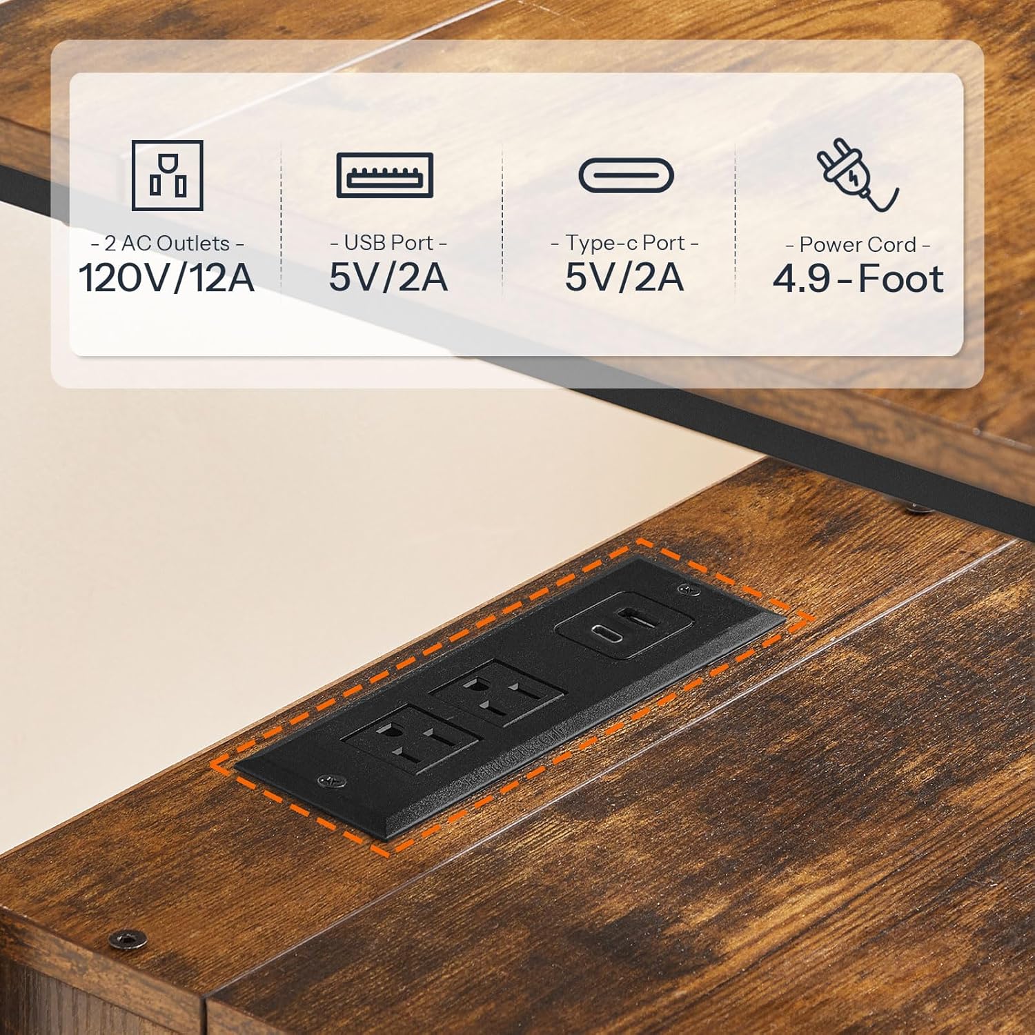 HOOBRO End Table with Charging Station, Nightstand with 2 Drawers, USB Ports & Power Outlets, Bedside Table for Bedroom & Living Room, Rustic Brown BF43UBZ01