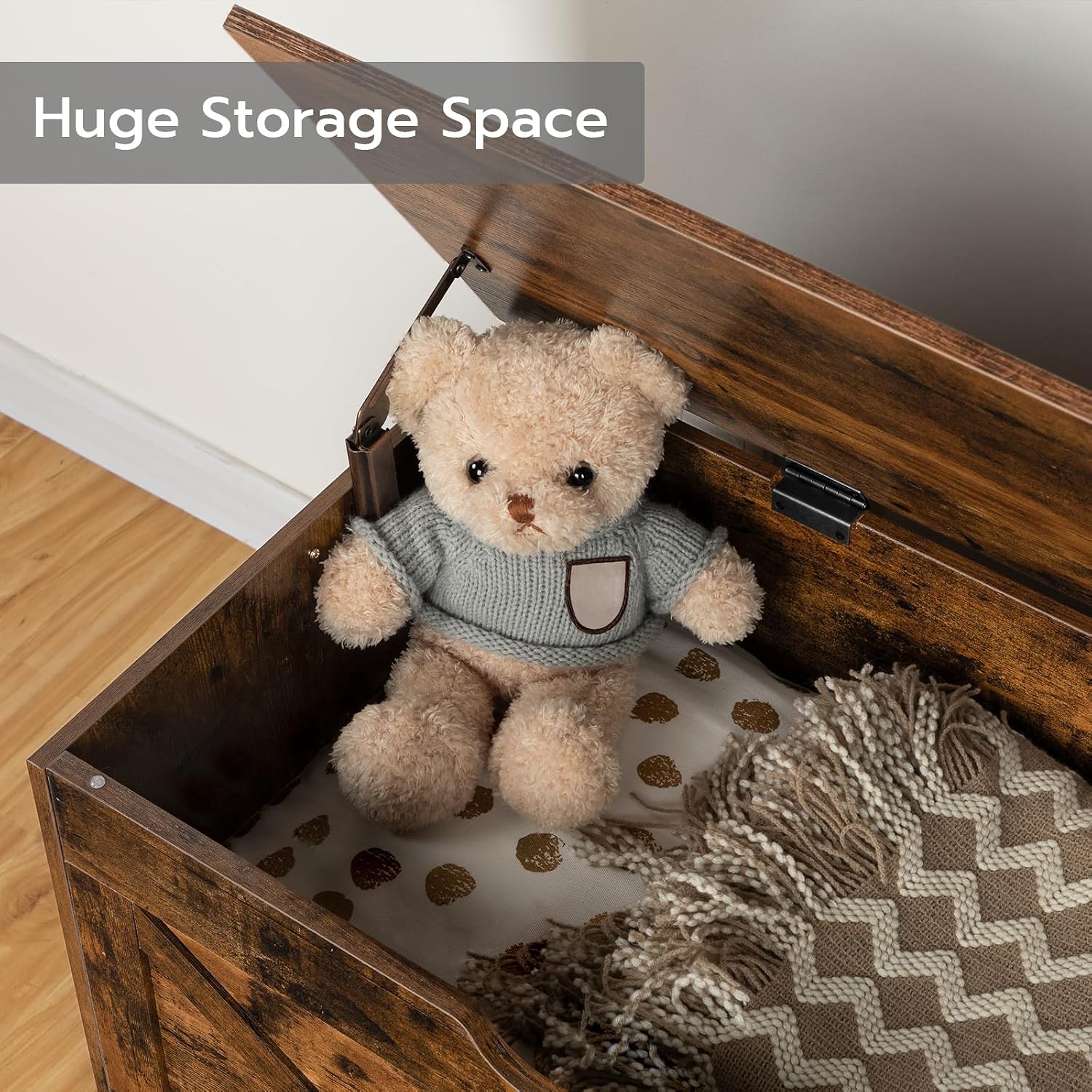 HOOBRO Storage Chest 100 cm Toy Box Organizer, Wooden Storage Bench with Safety Hinge, Rustic Brown BF771CW01G1