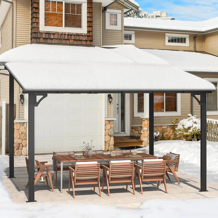 Yodolla 12' x 10' Wall Mounted Hardtop Pergola Gazebo with Weather Resistant Roof – Dark Grey