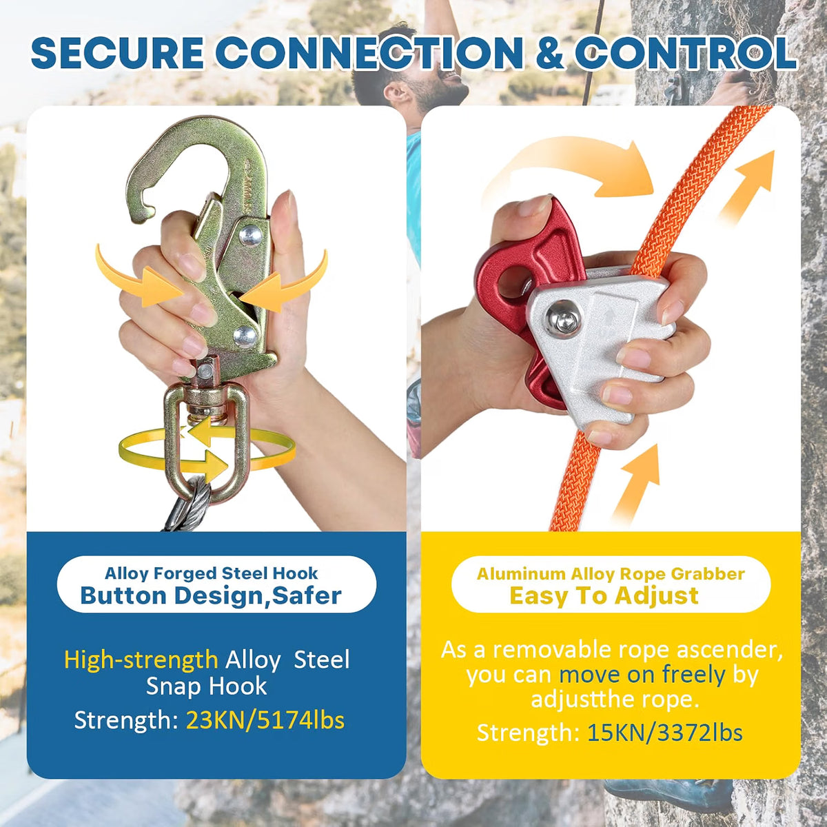 Steel Core Flip Line 1/2" x 16ft – Tree Climbing Lanyard with Triple-Lock Carabiner & Swivel Snap