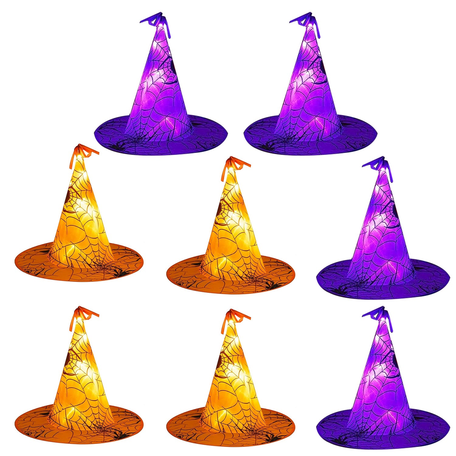 8 Pack 13FT Witch Hat Hanging String LED Light Halloween Decoration Battery Powered Remote Control 8 Lighting Modes Glowing Outdoor Indoor Halloween P