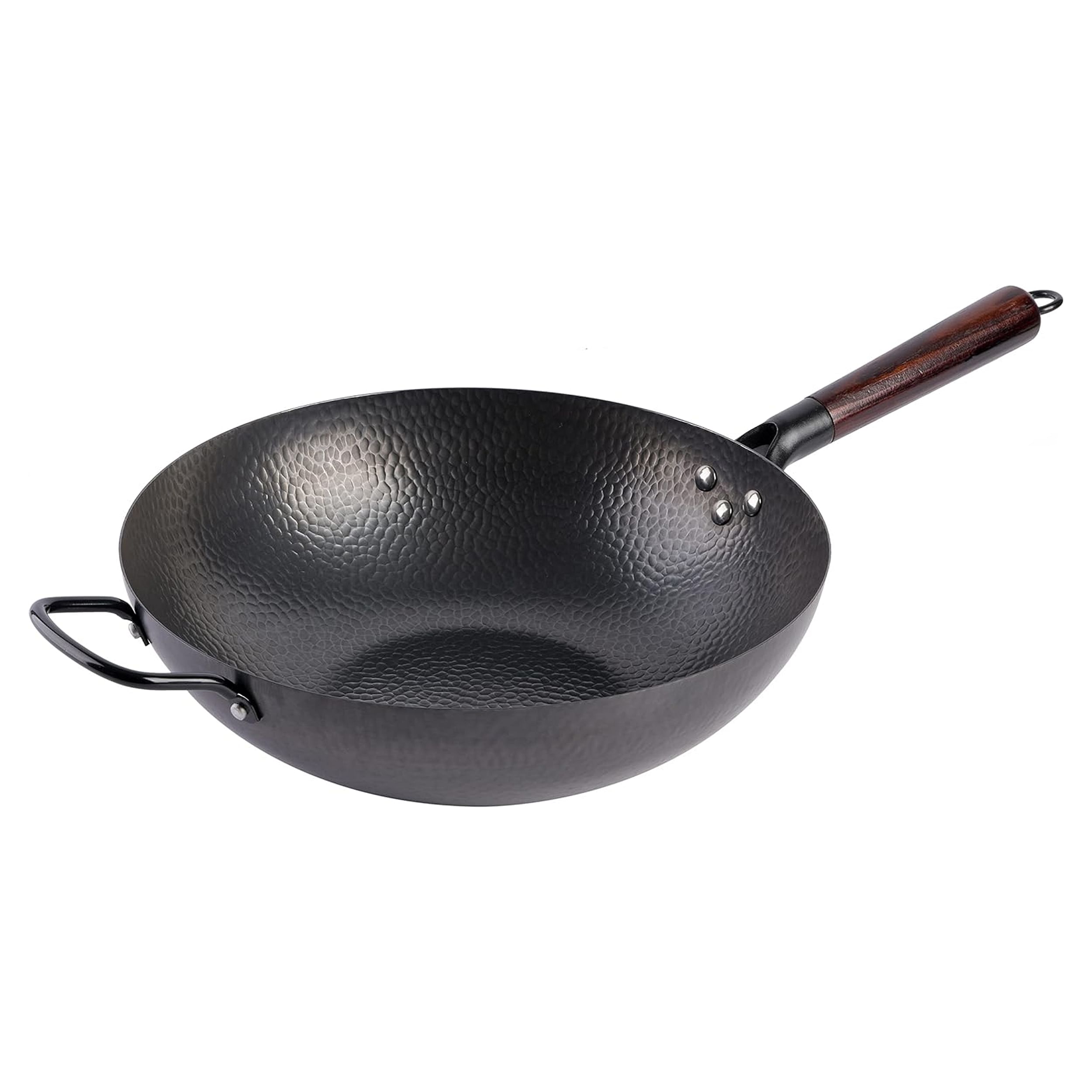 Gibson Home Stargaze 13 Inch Carbon Steel Nonstick Hammered Wok with Wood Handle in Black - Free Shipping