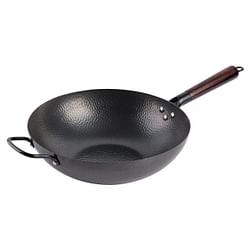 Gibson Home Stargaze 13 Inch Carbon Steel Nonstick Hammered Wok with Wood Handle in Black - Free Shipping