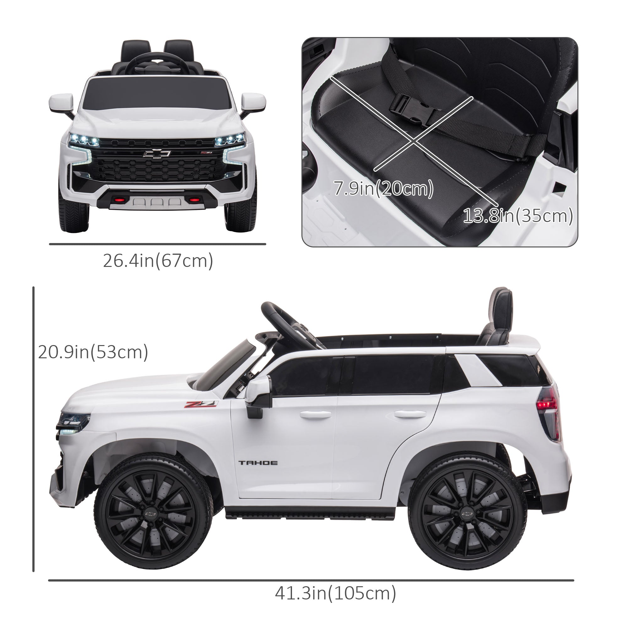 Aosom 12V Chevrolet TAHOE Ride-On: Remote Control, 3 Speeds, LED Lights, Horn, Music Player for 3-6 Years, White