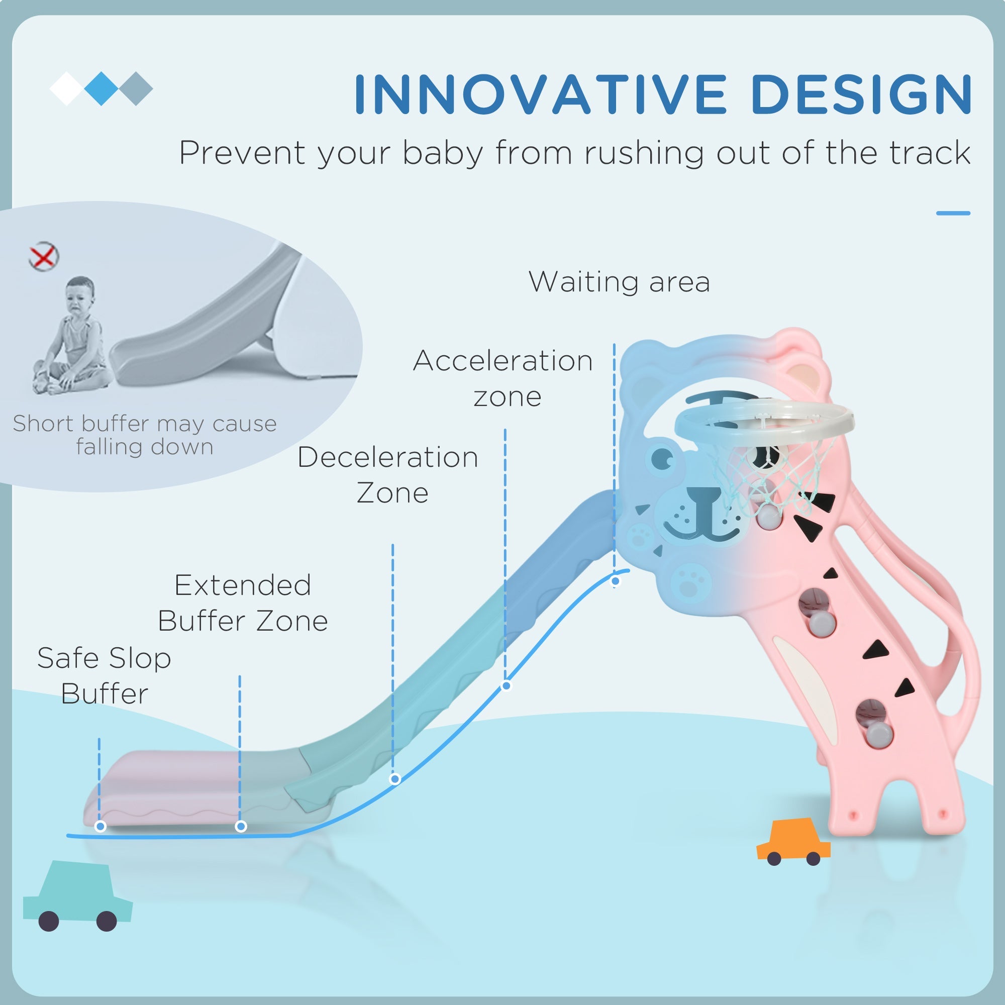 Qaba 2 in 1 Slide for Toddlers, Kids Slide Playset with Basketball Hoop for 18-36 Months, Pink