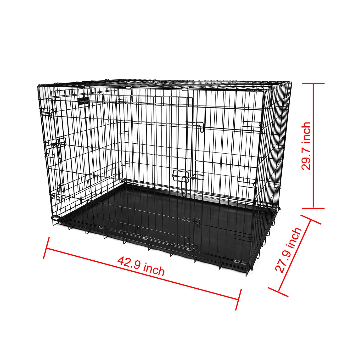 42inches Dogs Crate Folding Metal Pets Crates Double Door Puppy Cage Easy Set Up