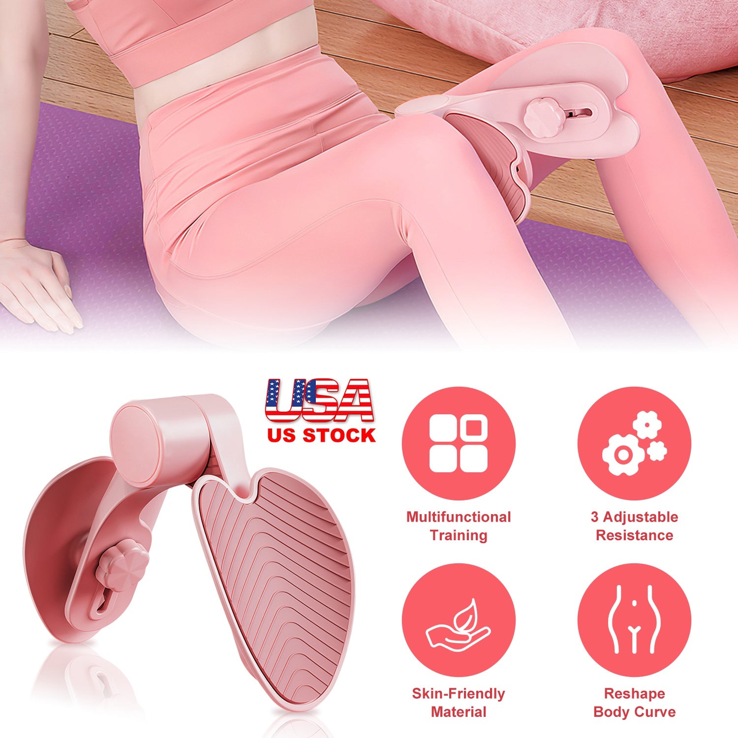 Thigh Exerciser Hip Trainer Inner Pelvic Floor Muscle Exercise Equipment with 3 Adjustable Resistance For Woman Postpartum Mother