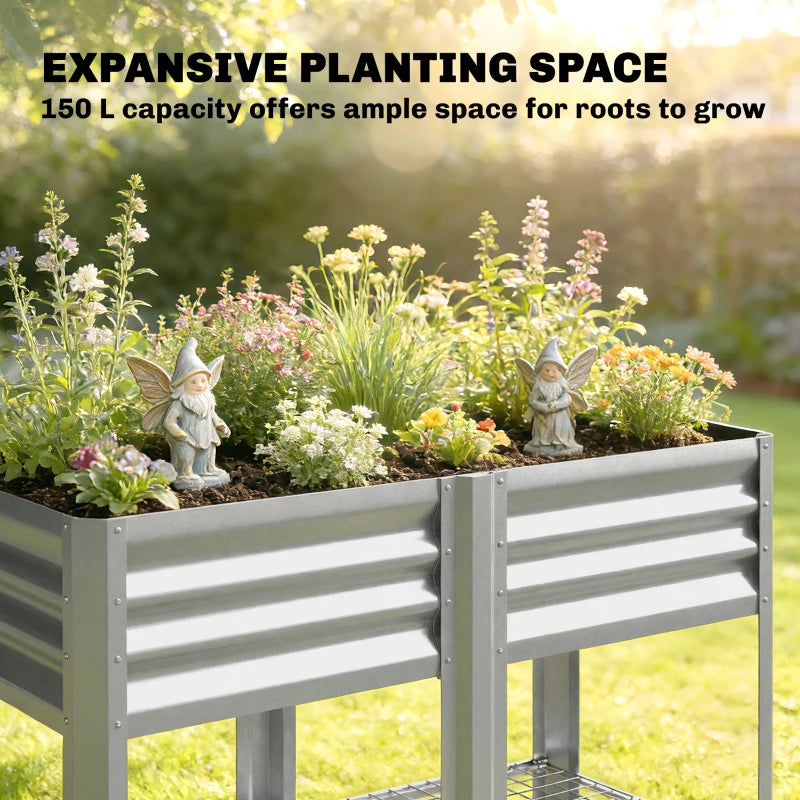 Raised Garden Bed with Legs Storage Shelf Elevated Planter Box 31.5" for Flowers Vegetables Silver