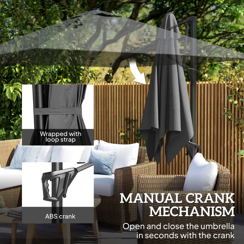 8'x8' Square Patio Hanging Offset Umbrella, Outdoor Cantilever Parasol w/ Cross Base, Dark Grey