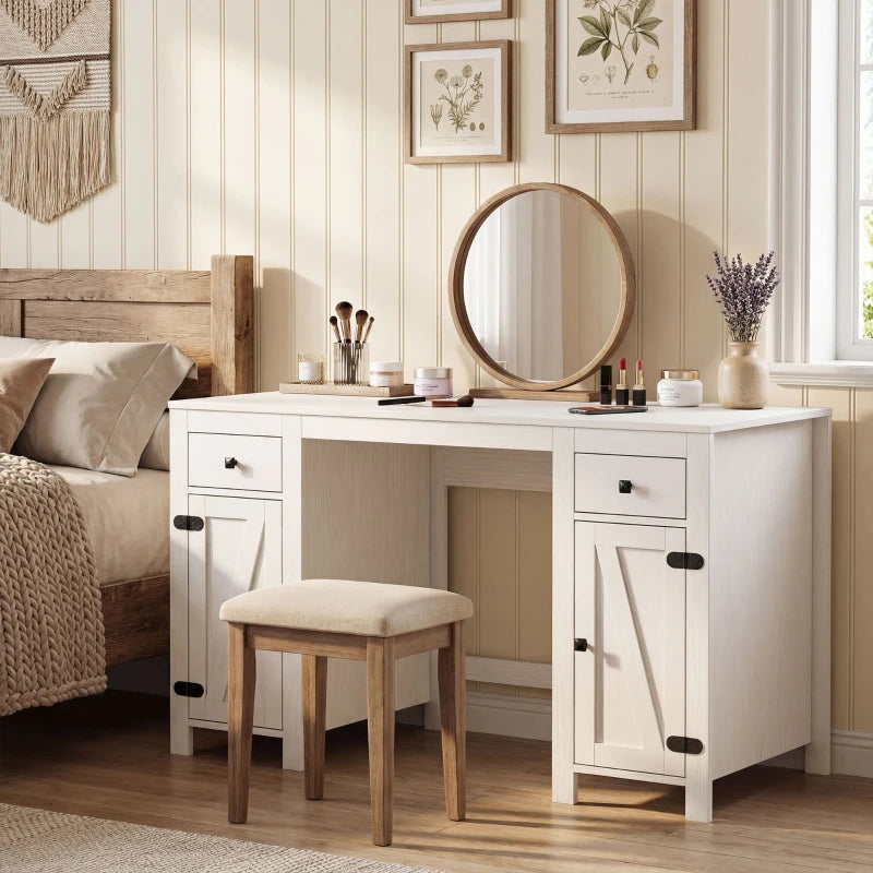 53" Farmhouse Executive Desk, Computer Desk with Drawers and 2 Cabinets, Study Table for Home Office, White Wood Grain