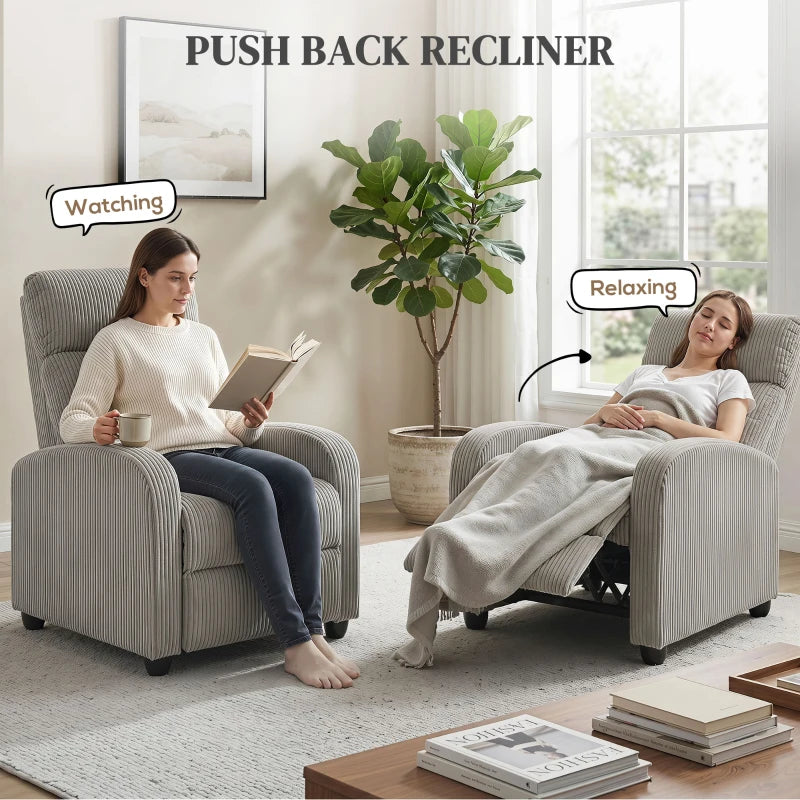 Corduroy Push Back Recliner Chair for Living Room & Home Theater – Manual Reclining Chair