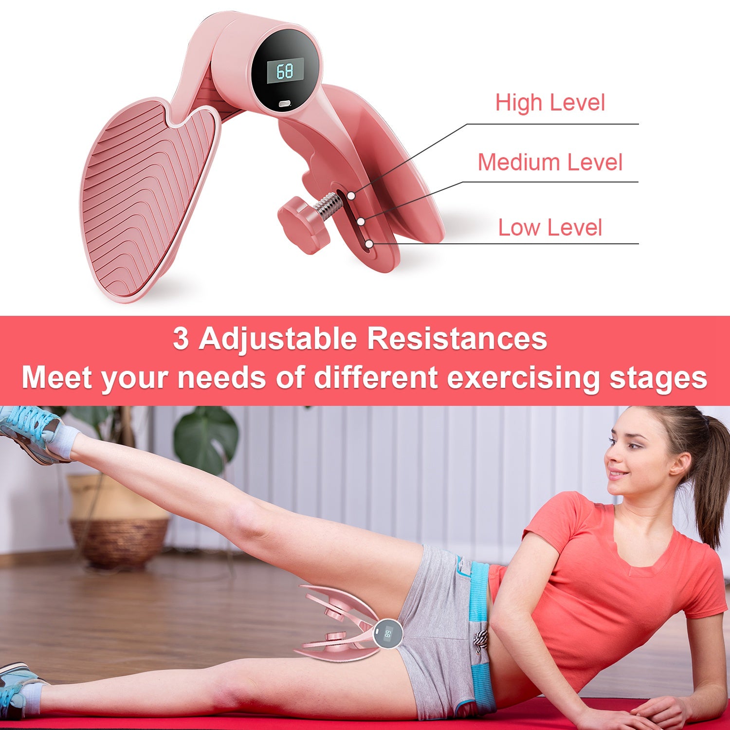 Thigh Exerciser Hip Trainer Inner Pelvic Floor Muscle Exercise Equipment with 3 Adjustable Resistance For Woman Postpartum Mother