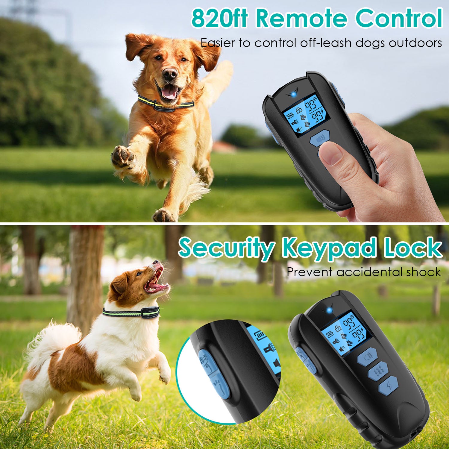Dog Training Collar with Remote Rechargeable Electronic Shock Collar for Dogs Beep Vibration Shock for small Medium Large Dogs