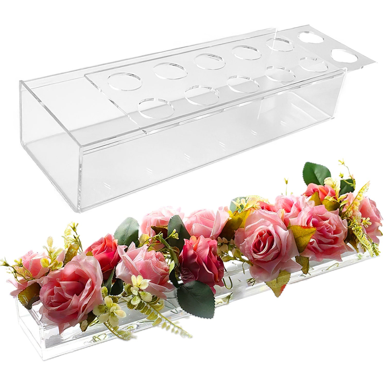 Clear Acrylic Flower Vase Rectangular Floral Centerpiece for Table Decoration Modern Flower Holder for Mother’s Day Valentine’s Day Wedding Party 12 H