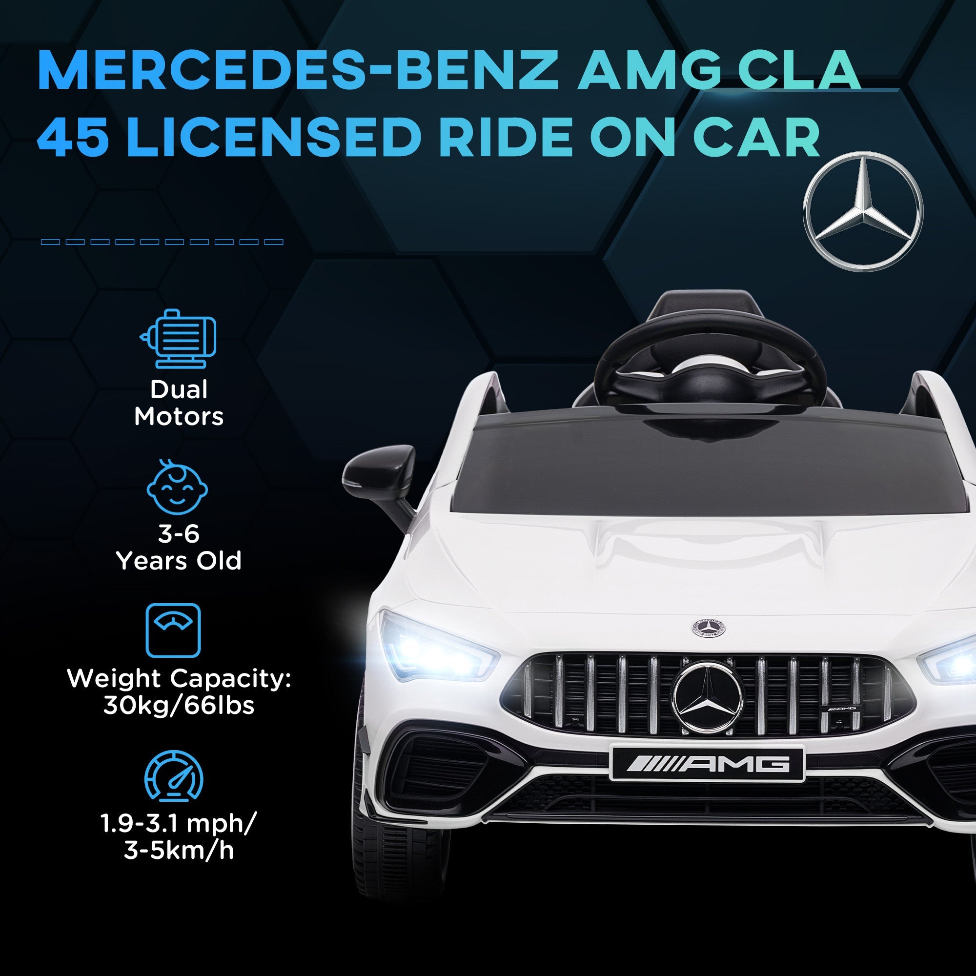 Qaba Mercedes-AMG Licensed 12V Ride on Car, Kids Electric Car with Remote Control, Spring Suspension, LED Lights, White