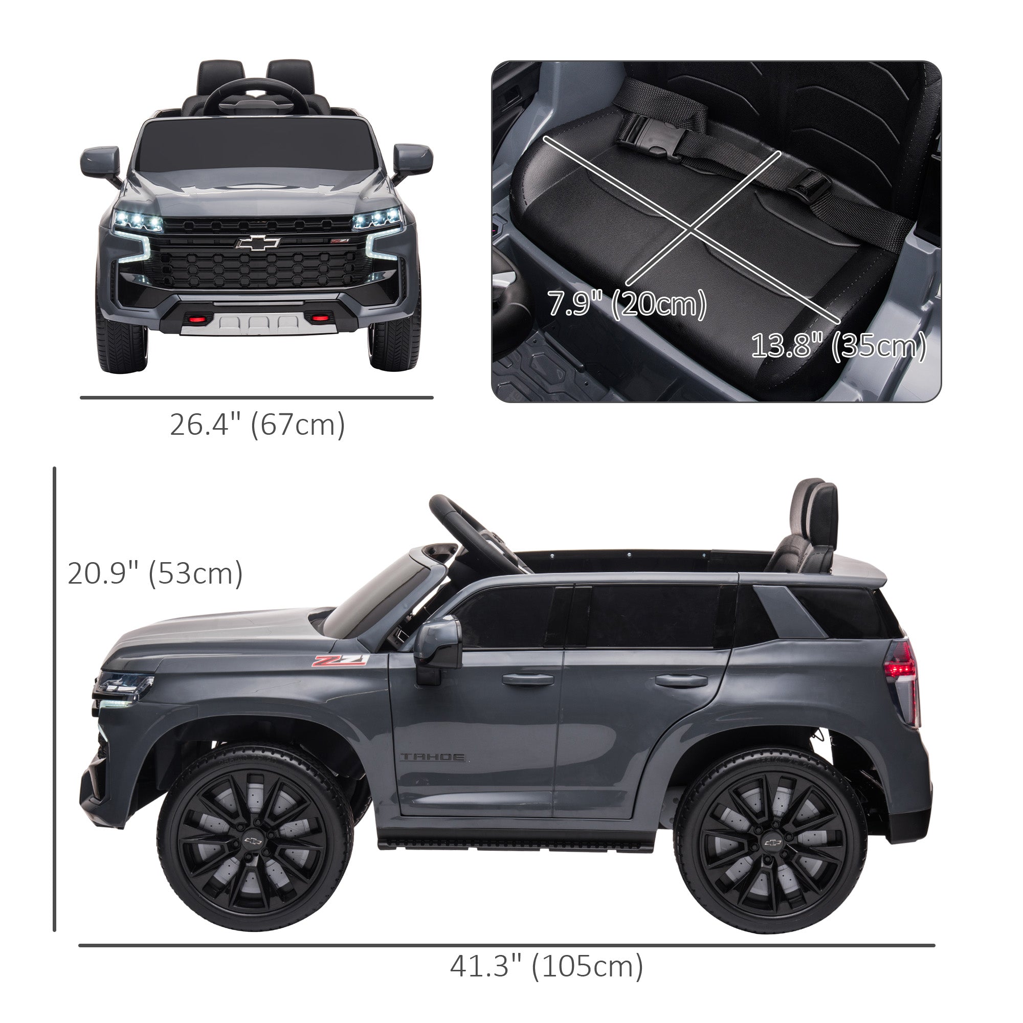 Aosom 12V Chevrolet TAHOE Kids Ride On Car Remote Control MP3 Music Lights Electric Toy Truck 3-6 Years Grey