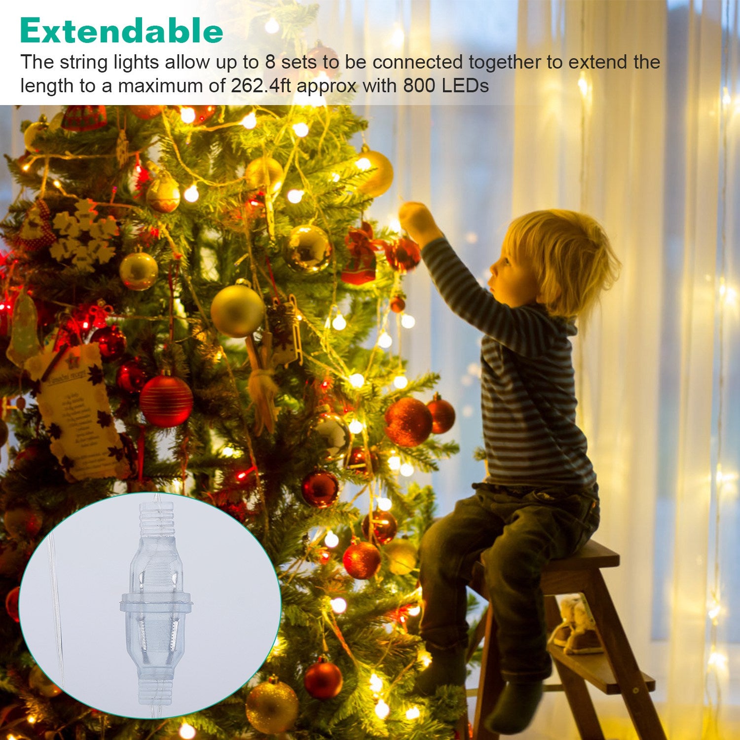 32.8Feet Globe String Lights 100 Ball LED Fairy Lamps IP44 Waterproof Decorative Lights with 8 Lighting Modes for Garden Lawn Patio