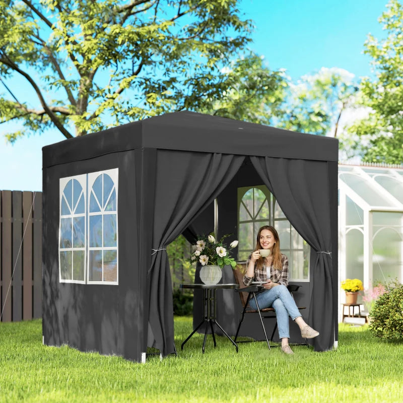 6.6'x6.6' Pop Up Canopy Tent with Sidewalls, Instant Sun Shelter Camping Gazebo with Carry Bag, Black