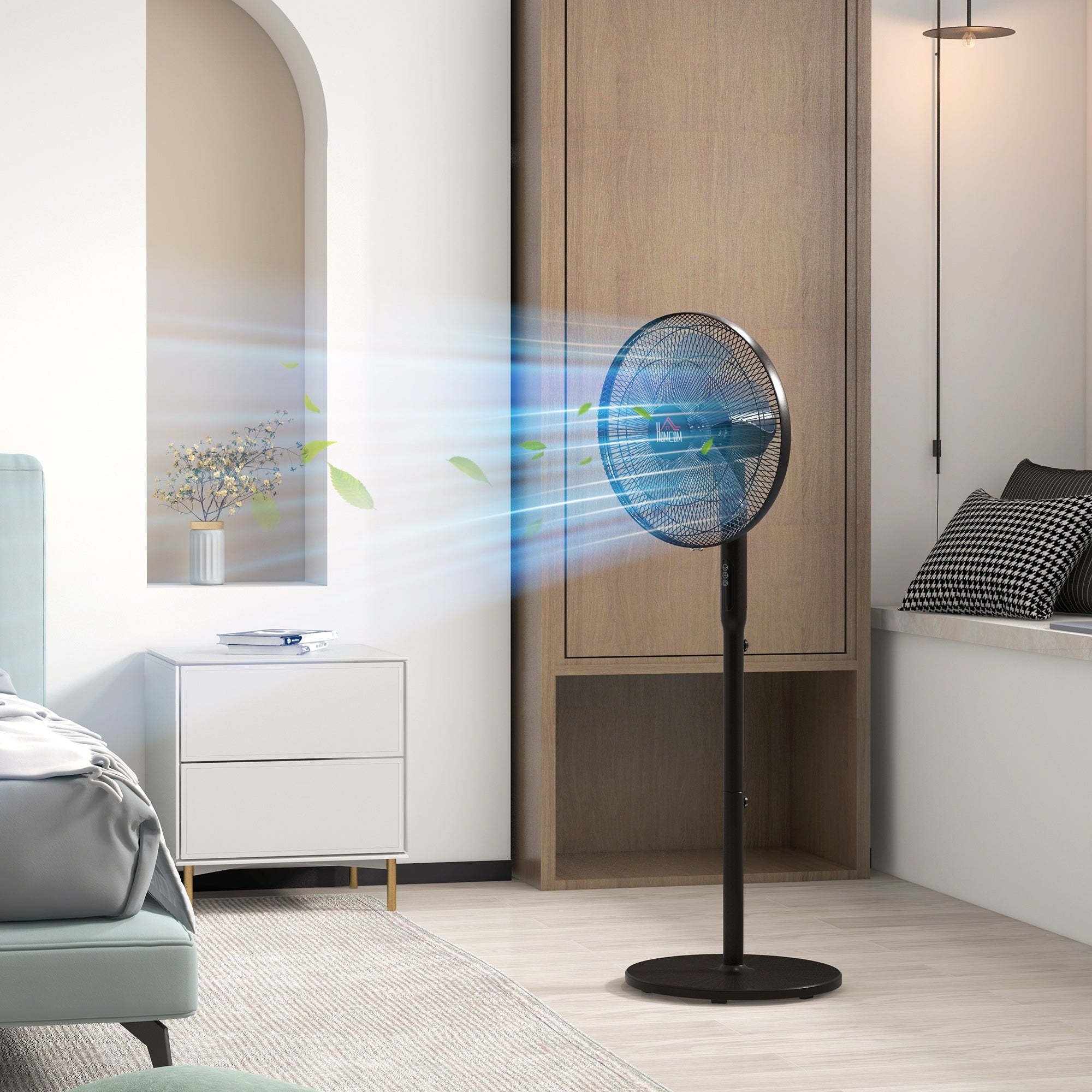 HOMCOM Tower Fan and 16" Pedestal Fan Set, with Remote Control, Height Adjustable, Tilted Head, Timer, Oscillating Standing Fan, Black