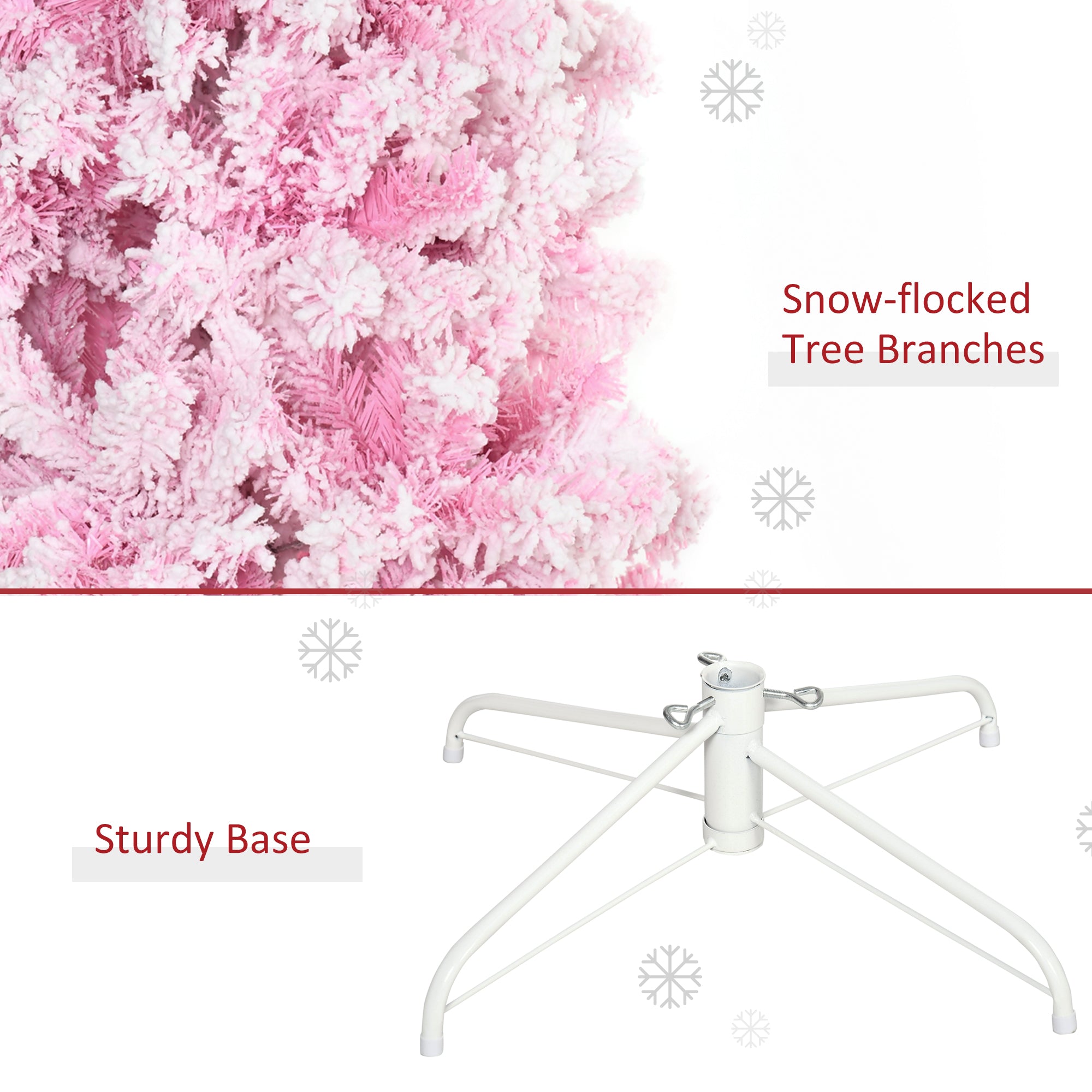 HOMCOM 6 Foot Snow Flocked Artificial Christmas Tree Pencil Xmas Tree with 520 Realistic Branches, Auto Open and Steel Base, Pink