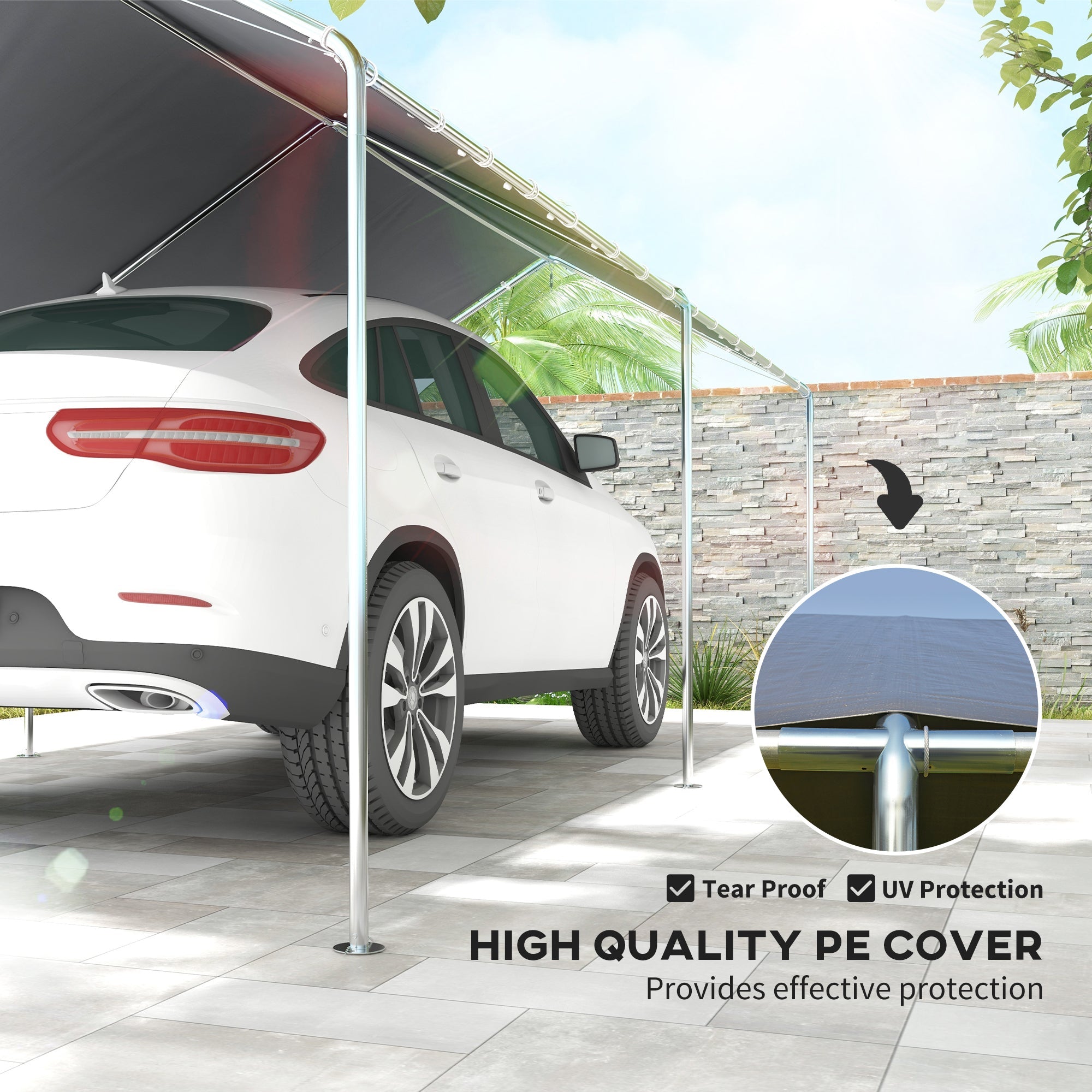 Outsunny Carport 10'x20' Heavy Duty Galvanized Steel Canopy Anchor Kit Grey