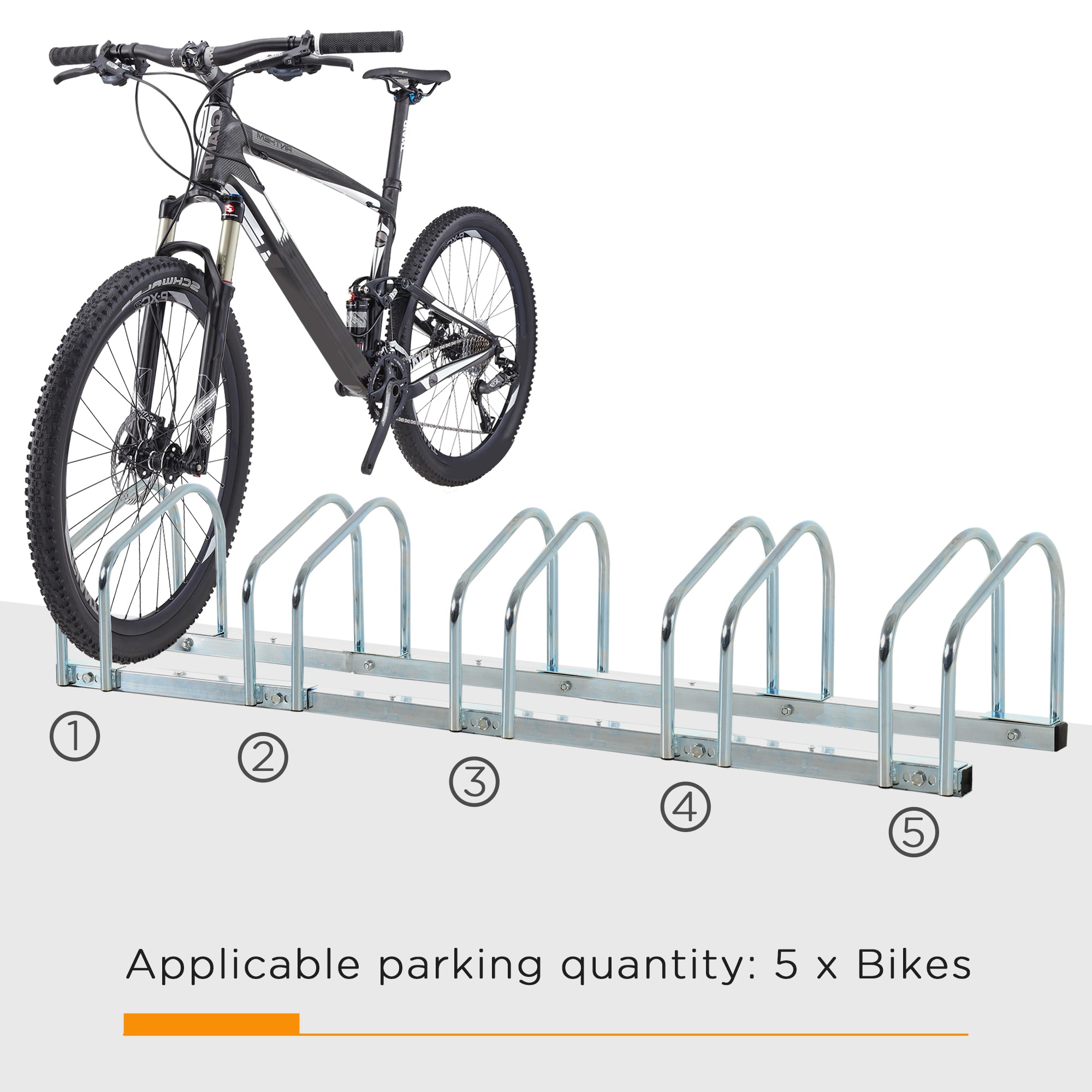 Soozier Cycle Park Deluxe Rack: 5-Bike Floor Parking Rack, Bicycle Storage Stand for Garage Organizer Silver