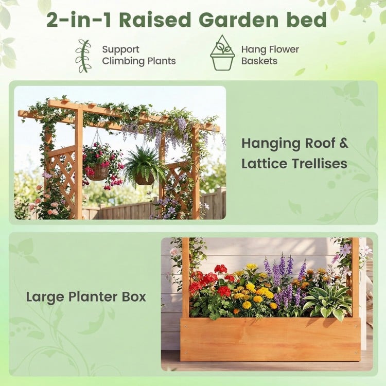 89 Inch Tall Wooden Raised Garden Bed with Side Trellis and Hanging Roof Drainage Holes-Orange