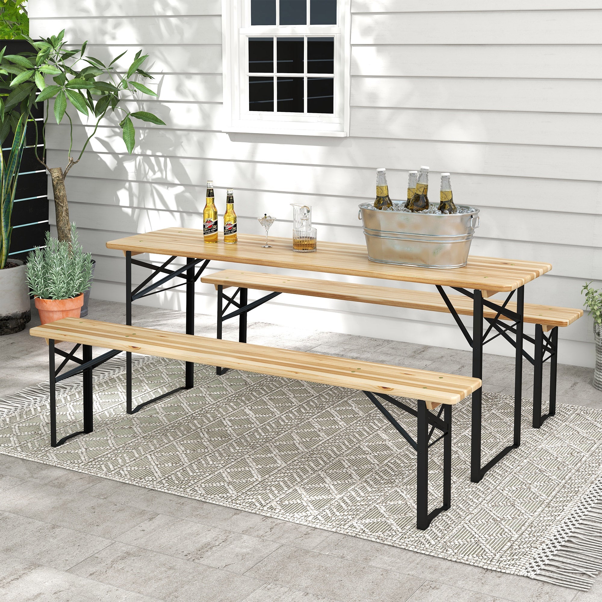 Outsunny Portable Picnic Table Bench Set 71" Heavy Duty 3 Piece Outdoor Family Gatherings