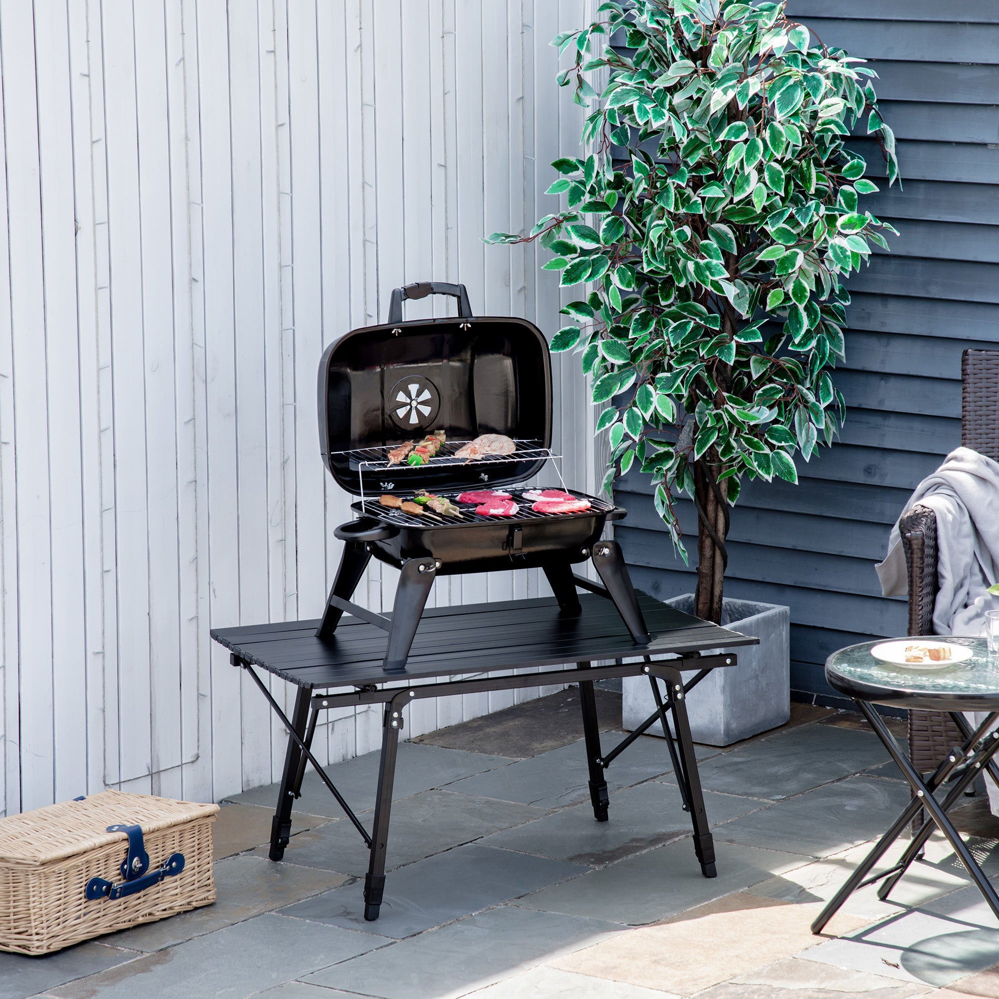 Outsunny 23" Portable Tabletop Steel Charcoal Grill Outdoor BBQ Camping Picnic Cooker Barbecue Smoker w.Air Vent Black