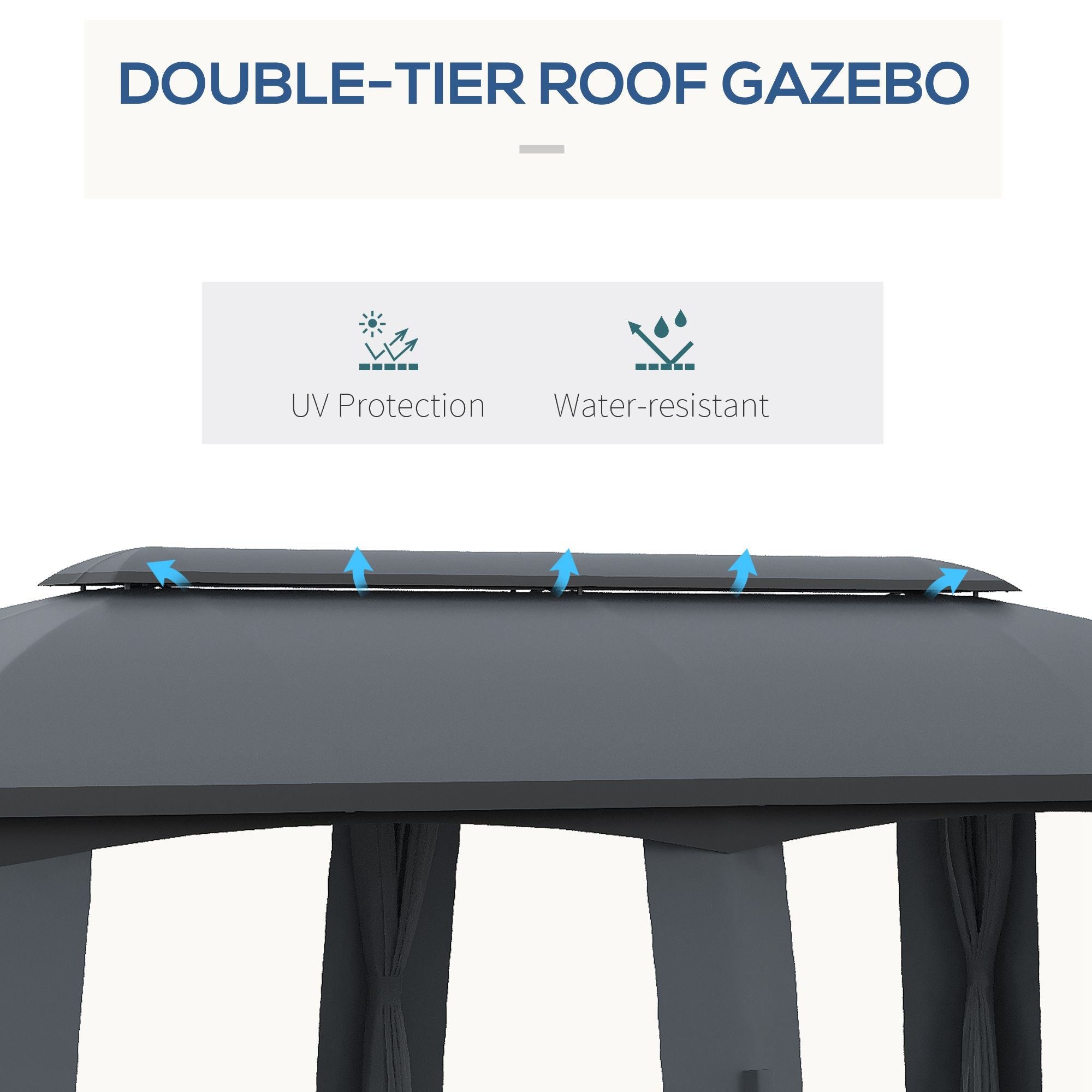 Outsunny Patio Gazebo 10'x20' Outdoor Canopy Shelter Netting Curtains Vented Roof Garden Dark Gray