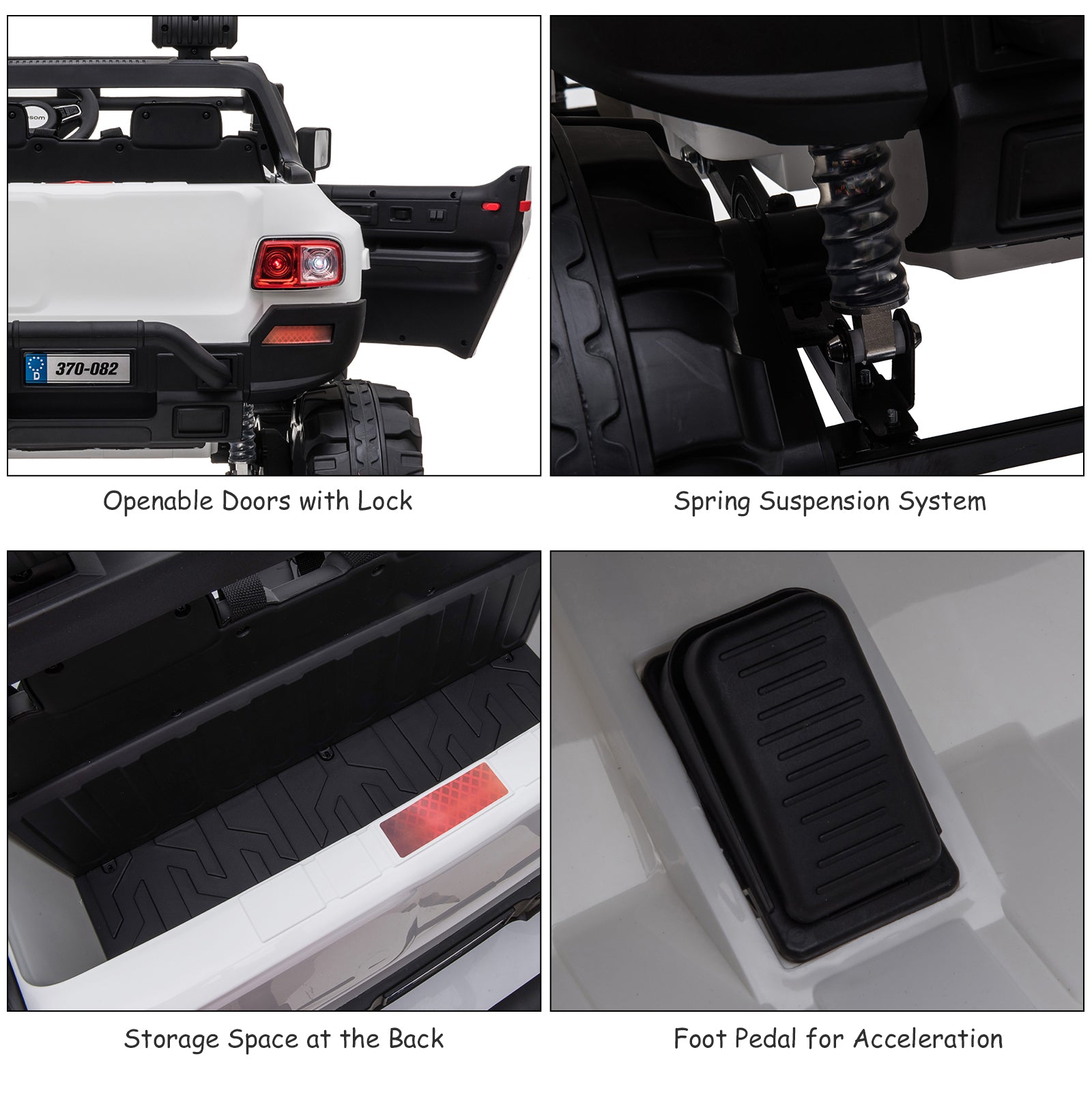 Aosom 12V Kids Police Truck Ride-On Car RC 2-Seater with LED Lights MP3 Parental Remote Control White