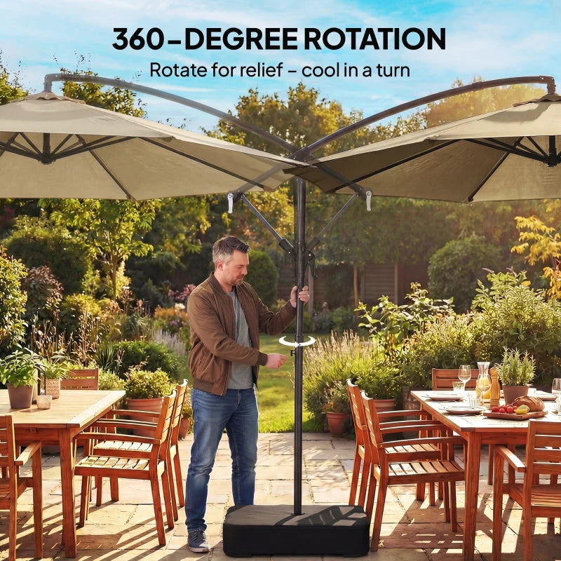 9.6 ft Offset Patio Umbrella with Sandbag, Garden Hanging Banana Cantilever Parasol with 360° Rotation, Khaki