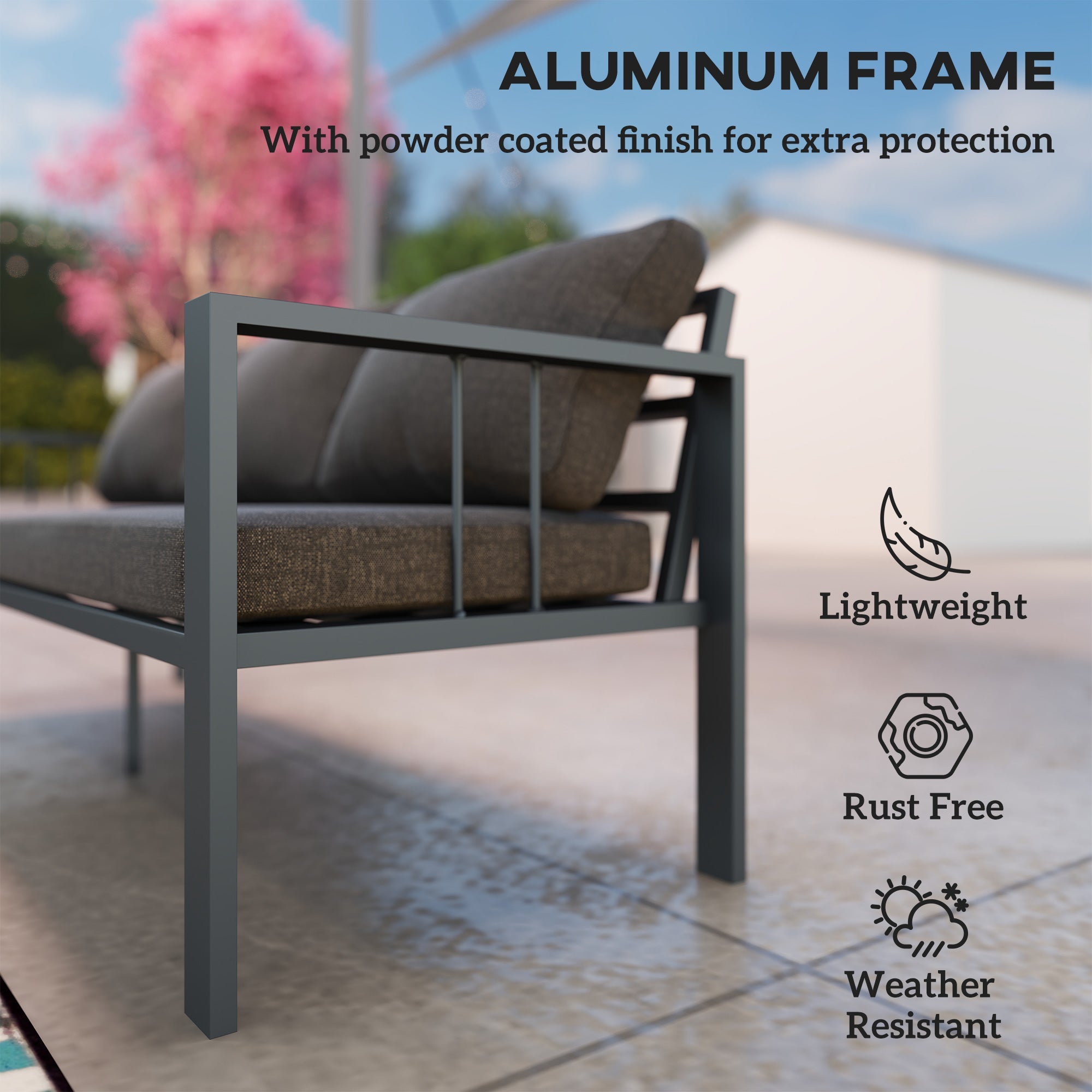 Outsunny 3-Seat Aluminum Outdoor Couch Patio Sofa with Cushions, Wide Seat, Armrests for Garden, Backyard, Balcony, Dark Grey