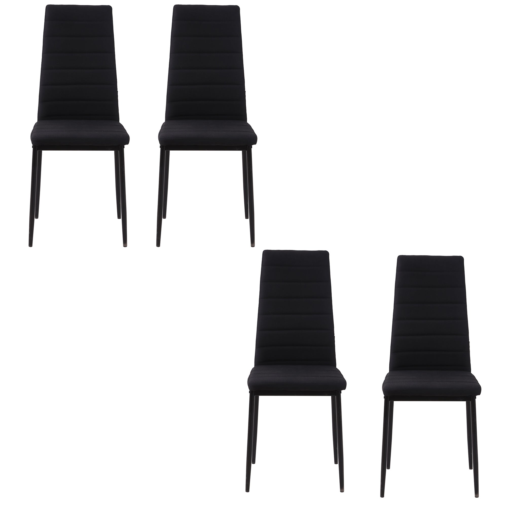 HOMCOM Dining Chairs - High Back Set of 4, Modern Upholstered in Linen Fabric with Metal Legs in Black