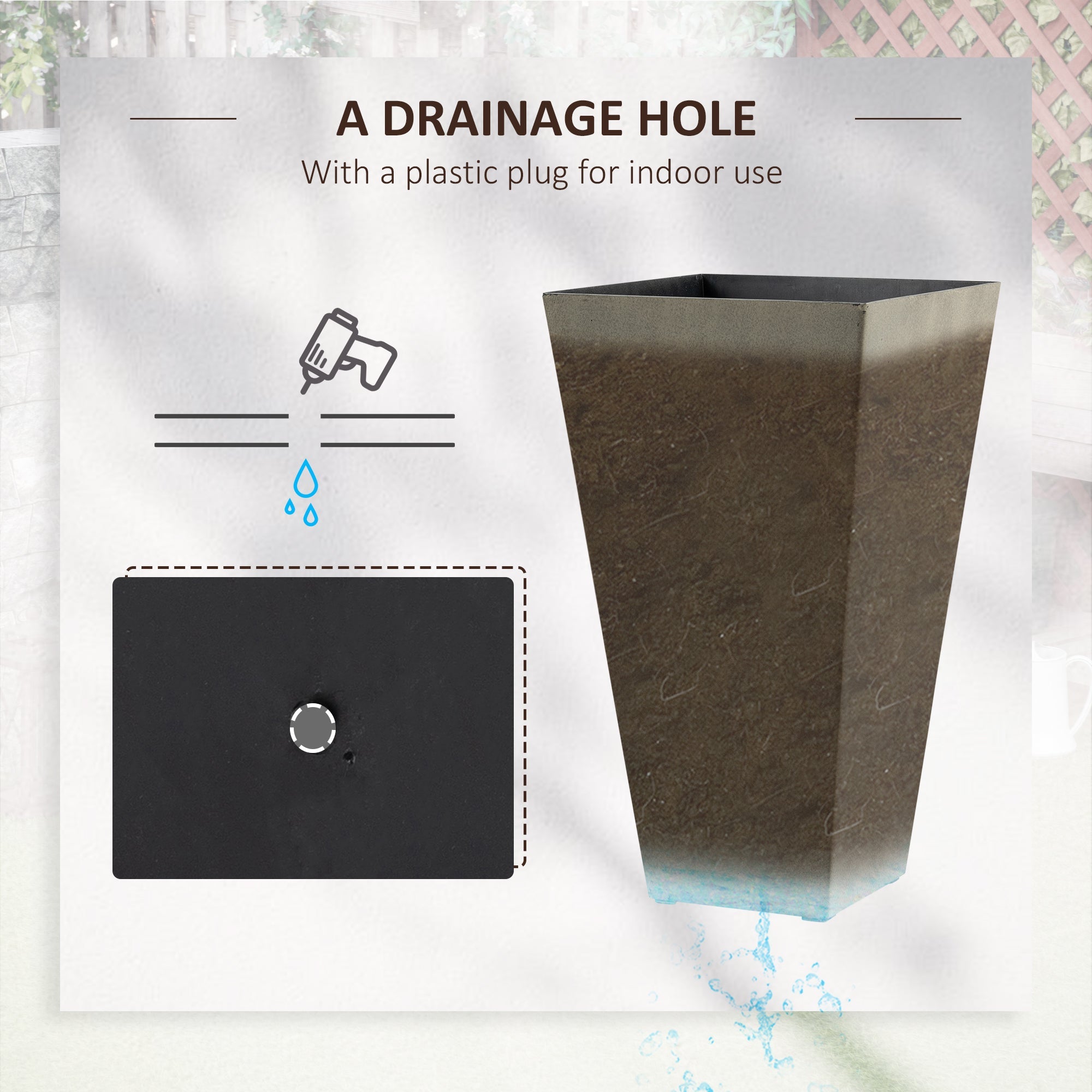 Outsunny 28" Tall Garden Plastic Planters, Outdoor and Indoor Flower Pots, Set of 3 for Entryway, Patio, Yard, Mixed Grey